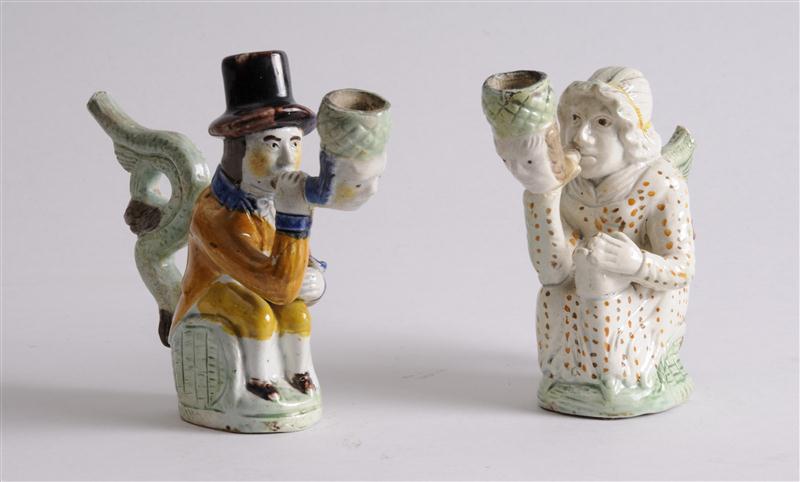 TWO ENGLISH PEARLWARE FIGURAL PIPES