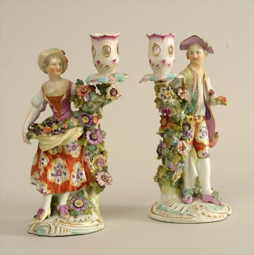 PAIR OF CHELSEA STYLE GILT AND POLYCHROME