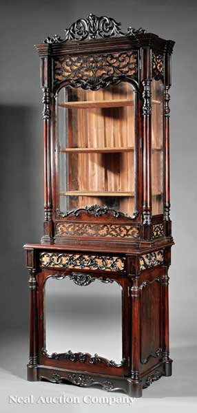 A Fine American Rococo Carved Rosewood Vitrine