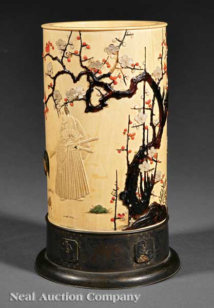 A Japanese Carved Ivory Brush Pot 141d7c