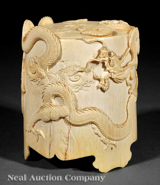 A Fine Japanese Carved Ivory Covered 141d93