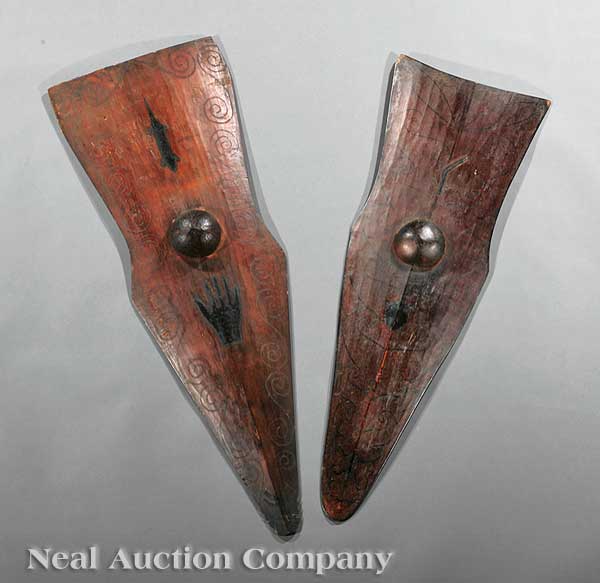 Two Indonesian Carved Wood Shields 14023f