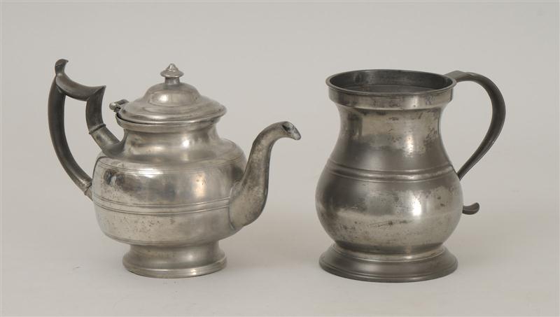 AMERICAN PEWTER TEAPOT AND AN ENGLISH 140b24