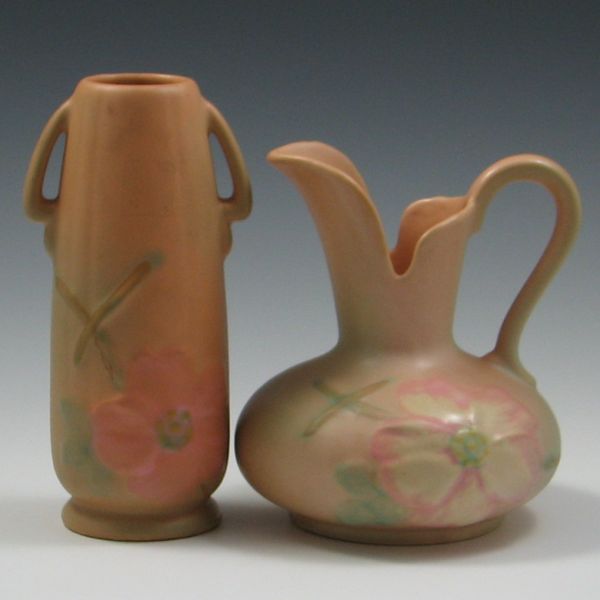 Weller Wild Rose Vase and Ewer vase marked