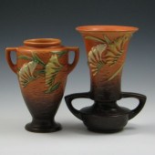 Two (2) Roseville Freesia Handled Vases
