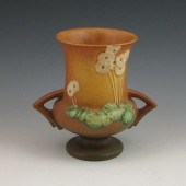 Roseville Primrose handled vase in brown.