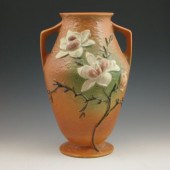 Roseville Magnolia brown handled vase.