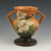 Roseville Magnolia handled vase in brown.