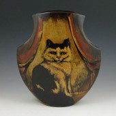 Rick Wisecarver cat portrait vase. Signed