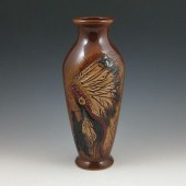 Rick Wisecarver vase with carved Native