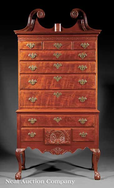 An American Chippendale Carved Walnut Highboy