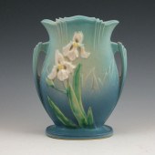 Roseville blue Iris vase. Marked Roseville