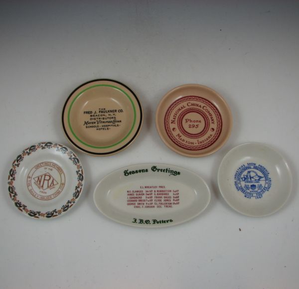 5 small dishes 1930's - 1960's all with pottery