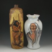 Two (2) Wihoas Vases brown vase with