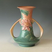 Roseville Water Lily vase in pink and