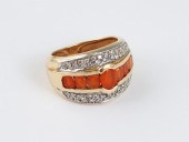 ORANGE MEXICAN OPAL AND DIAMOND RING: