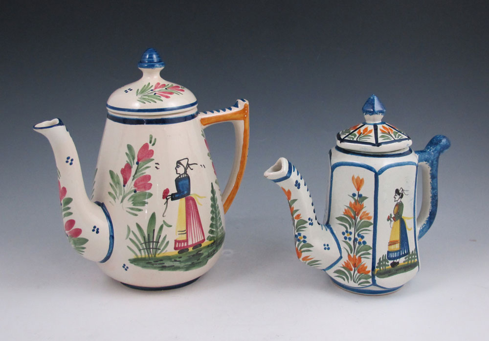 TWO QUIMPER FRENCH FAIENCE TEAPOTS  14680b