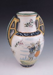 QUIMPER FRENCH FAIENCE DOUBLE HANDLE