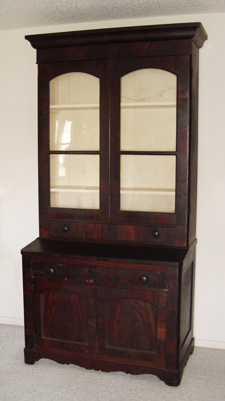 EARLY VICTORIAN STEP BACK BOOKCASE CUPBOARD: