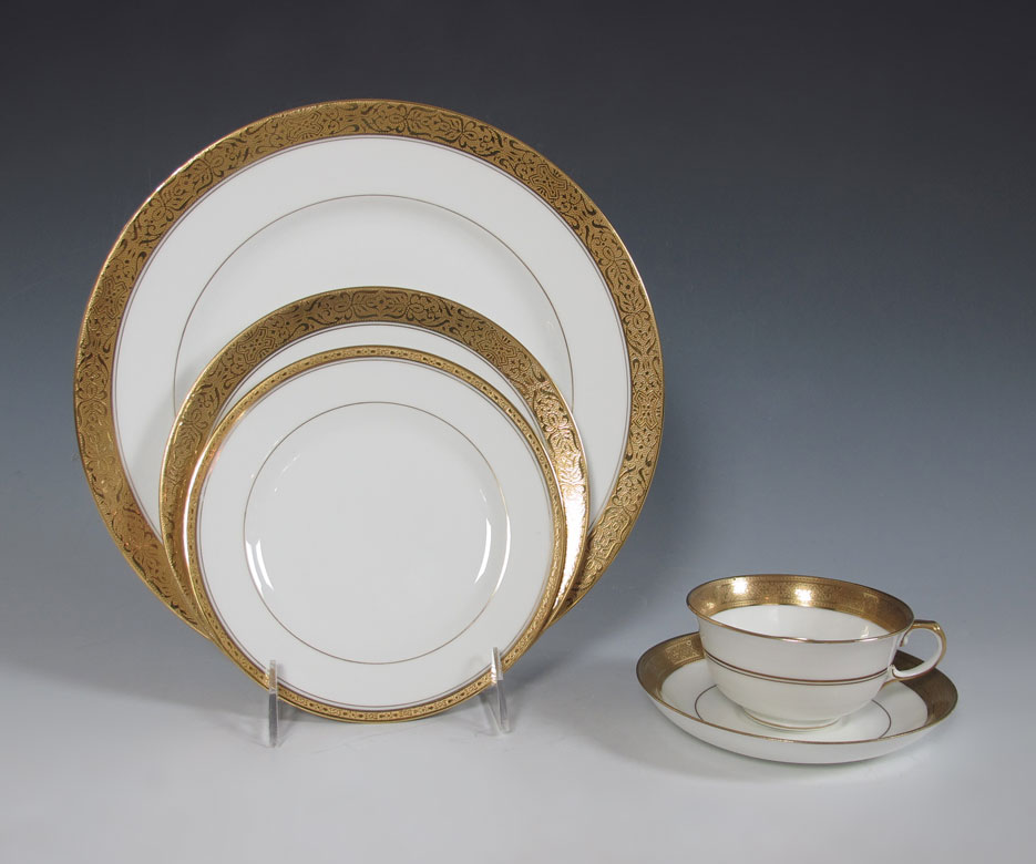 FRENCH LIMOGES AND MINTON GOLD RIM CHINA: