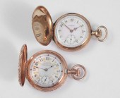 TWO 14K GOLD HUNTERS CASE POCKET WATCHES