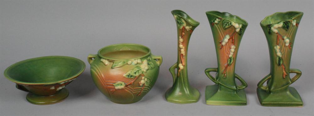 PAIR ROSEVILLE POTTERY GREEN SNOWBERRY