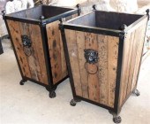 PAIR OF BLACK PAINTED IRON AND WOOD