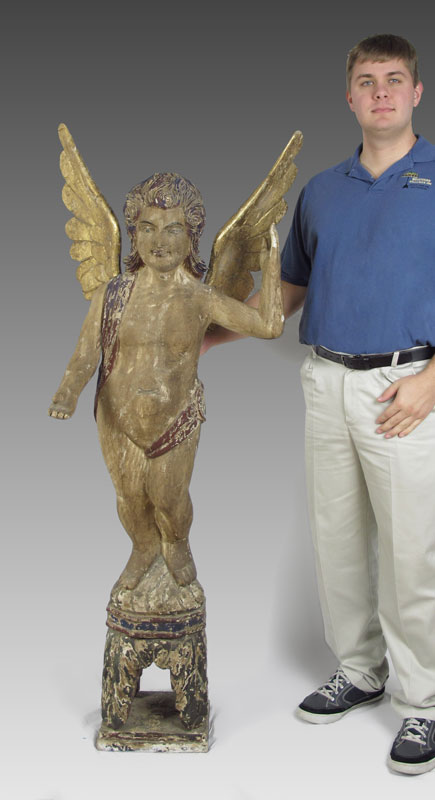 EUROPEAN CARVED AND PAINTED ANGEL:
