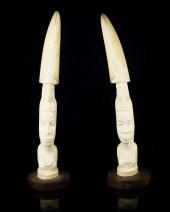 PAIR CARVED AFRICAN IVORY TUSKS: Each