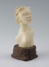 CARVED IVORY BUST AFRICAN WOMAN: Mounted