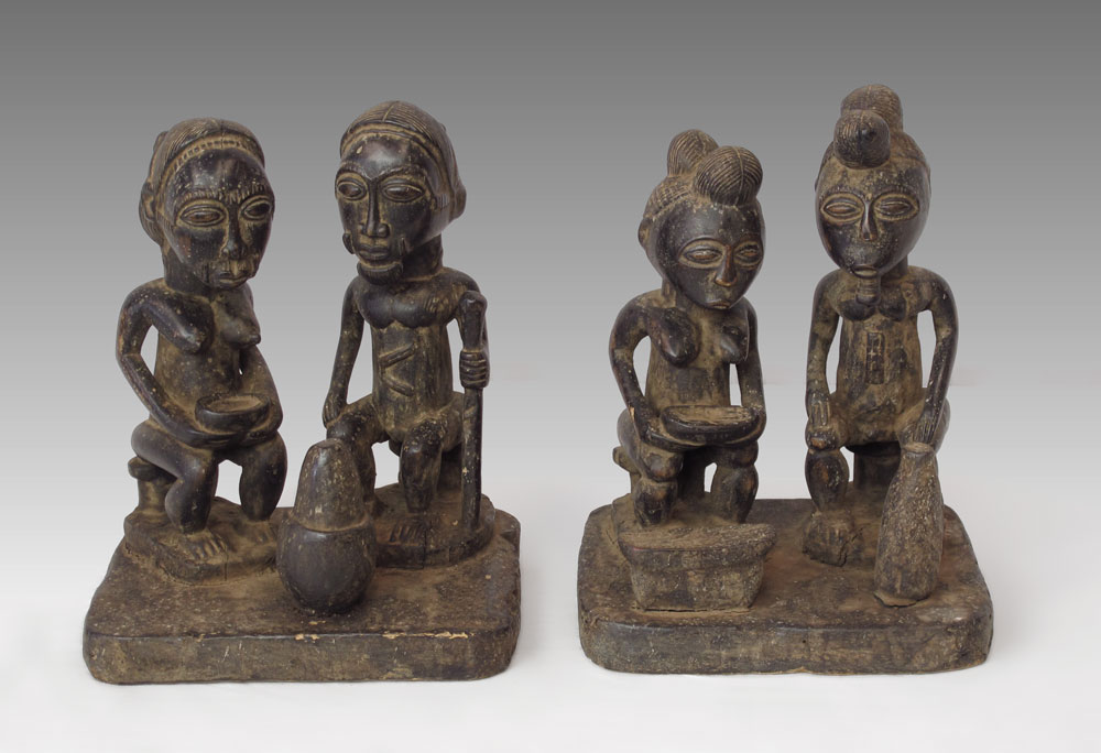 TWO AFRICAN CARVED WOOD BAULE SEATED ROYAL