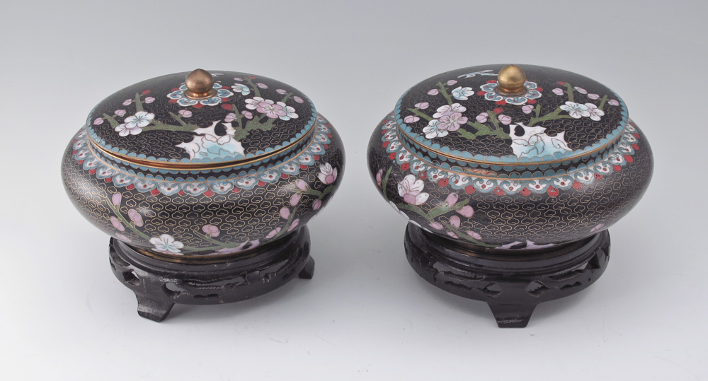 PAIR CHINESE CLOISONNE COVERED 145659