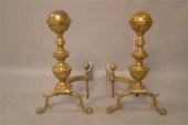 PAIR OF CANNON BALL SOLID BRASS ANDIRONS