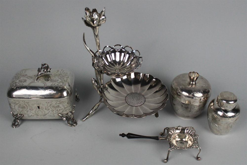GROUP OF TEA WARES including a treen handled