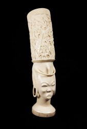 LARGE CARVED AFRICAN IVORY FIGURAL BUST: