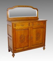 GOLDEN OAK SIDEBOARD WITH MIRRORED BACK