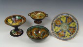 FOUR GOUDA POTTERY COMPOTES AND BOWLS: