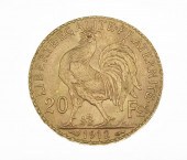 FRENCH 1912 20 FRANC GOLD COIN  1488ac