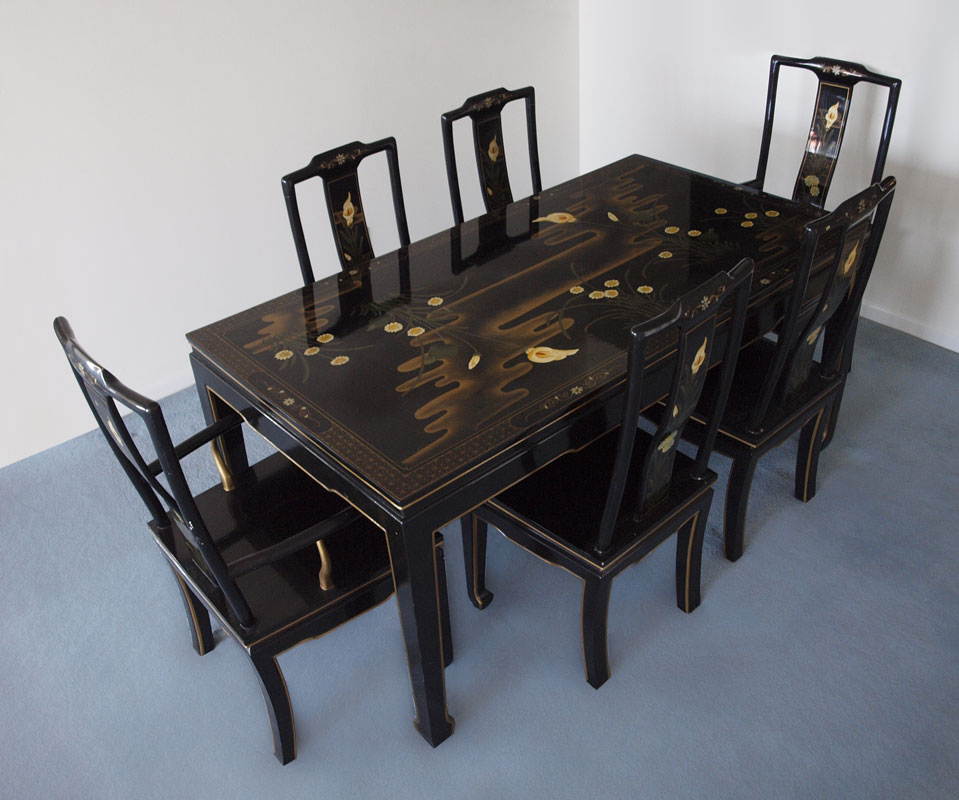 BLACK LACQUER CHINESE DINING TABLE 14894f