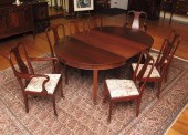 MAHOGANY BANQUET TABLE WITH 8 CHAIRS: