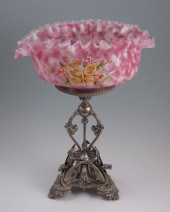 VICTORIAN ART GLASS BOWL ON STAND  148cc4