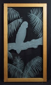 TROPICAL BIRD ETCHED GLASS WINDOW PANEL: