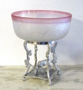 PAIRPOINT BRIDES BOWL ON STAND: Etched