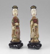 PAIR LARGE POLYCHROME CARVED IVORY 149329