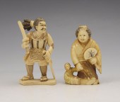 2 PIECE CARVED IVORY WOMAN AND WARRIOR