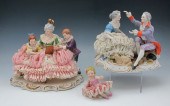 3 DRESDEN LACY FIGURINES: 1) Large group