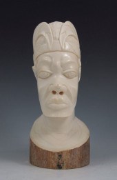 AFRICAN CARVED IVORY PORTRAIT BUST OF