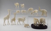 13 PIECE MENAGERIE OF CARVED IVORY ANIMALS: