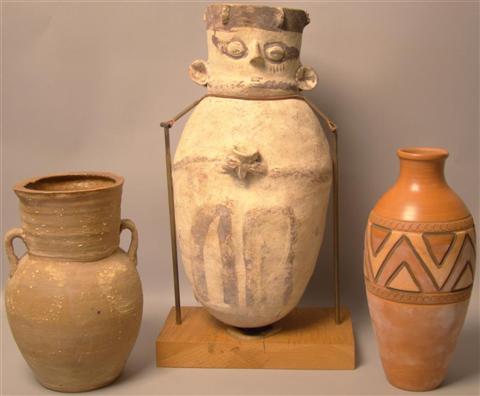 THREE POTTERY VASES INCLUDING LATER 147a4f