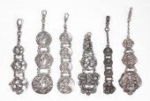 6 ART NOUVEAU STERLING WATCH FOBS: To